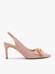 Różowe czółenka damskie bez pięty slingback z kokardą. Czerwone czółenka Brawo sp. z o.o., bez wzorów, z materiału, bez obcasa, na obcasie, bez zapięcia. Za 379.99 zł.