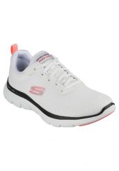 Buty sportowe damskie Skechers Flex Appeal 4.0 brilliant Vie. Białe buty treningowe Skechers, na lato, bez wzorów, z materiału, bez zapięcia. Za 290.00 zł.