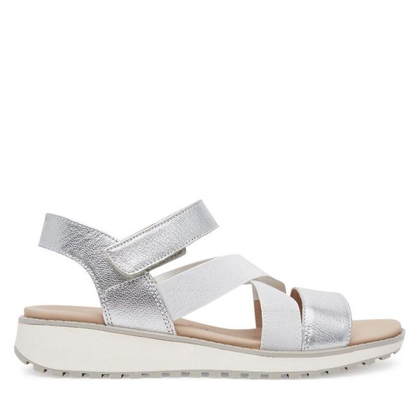 Sandały Caprice. Szare sandały Caprice, bez wzorów, bez obcasa, na koturnie, bez zapięcia. Za 189.99 zł.