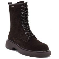 Skórzane botki damskie workery zamszowe czekoladowe Big Star UU274612. Brązowe botki BIG STAR, bez wzorów, ze skóry, retro, bez obcasa, bez zapięcia. Za 319.99 zł.