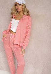 Różowy Komplet Dresowy z Bawełny Dresowe Spodnie i Bluza z Golfem na Suwak Sufinia. Czerwone bluzy Renee, s, bez wzorów, z bawełny, bez ramiączek, bez kaptura. W wyprzedaży za 55.99 zł.