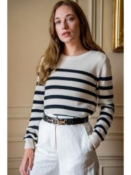 Maison Héritage Cashmere Kaszmirowy sweter w kolorze kremowo-czarnym rozmiar: S. Brązowe swetry Maison Héritage Cashmere, s, bez wzorów, z kaszmiru, bez ramiączek. Za 399.71 zł.