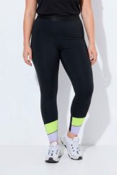 Damskie Sportowe legginsy szerokie kolorowe pasy kieszenie. Czarne legginsy sportowe Ulla Popken, plus size, bez wzorów, z elastanu, na fitness i siłownię. Za 239.99 zł.