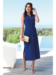 Bleu d'Azur Sukienka "Senza" w kolorze niebieskim rozmiar: 42. Niebieskie sukienki Bleu d'Azur, na co dzień, w ażurowe wzory, klasyczne, bez kołnierzyka, bez ramiączek, midi, proste. Za 153.34 zł.