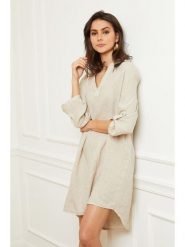 Fleur de Lin Lniana sukienka "Basta" w kolorze beżowym rozmiar: XL. Brązowe sukienki Fleur de Lin, xl, bez wzorów, ze lnu, bez kołnierzyka, bez ramiączek, mini. Za 187.45 zł.