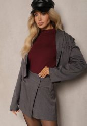 Szare Spódnico-Szorty z Cekinami Zakładką i Imitacją Kieszeni Vaiane. Szare szorty Renee, bez wzorów, biznesowe. W wyprzedaży za 99.99 zł.