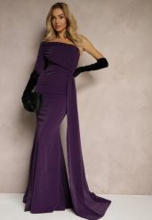 Ciemnofioletowa Wieczorowa Sukienka Asymetryczna na Jedno Ramię z Trenem i Metaliczną Nicią Emivonia. Fioletowe sukienki Renee, m, bez wzorów, eleganckie, z asymetrycznym kołnierzem, bez ramiączek, maxi, asymetryczne. W wyprzedaży za 167.99 zł.