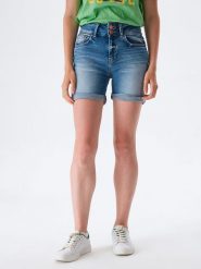 LTB Szorty dżinsowe "Becky X" w kolorze niebieskim rozmiar: XS. Niebieskie szorty LTB, z aplikacjami, ze skóry, klasyczne. Za 74.99 zł.