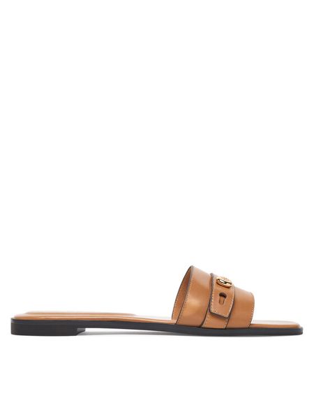 Tory Burch Klapki Romy Slide 183305 Brązowy. Brązowe klapki Tory Burch, bez wzorów, ze skóry, bez obcasa, bez zapięcia. Za 1,524.00 zł.