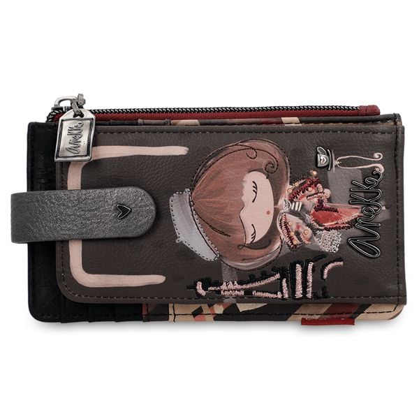 Brązowe Etui Na Karty Anekke Modny Portfel Damski. Brązowe portfele Anekke, z aplikacjami, z materiału, eleganckie, zdobione, bez dodatków. Za 129.00 zł.