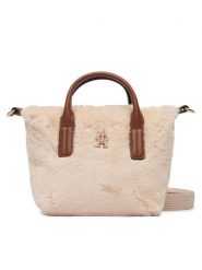 Tommy Hilfiger Torebka Popette Micro Tote Faux Fur AW0AW19311 Beżowy jasny. Brązowe shopper bag Tommy Hilfiger, bez wzorów, z materiału, bez dodatków. Za 409.99 zł.