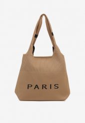 Brązowa Trapezowa Torebka Typu Shopper z Ozdobnym Napisem Salirenia. Brązowe shopper bag Renee, bez wzorów, z jeansu, eleganckie, bez dodatków. W wyprzedaży za 51.99 zł.