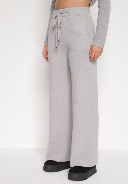 Szare Dzianinowe Spodnie o Szerokim Kroju ze Sznurkami Melatusa. Szare jeansy Born2be, l, bez wzorów, z dzianiny, eleganckie, z podwyższonym stanem. Za 99.99 zł.