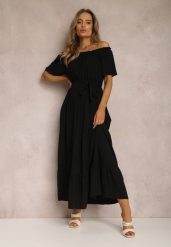 Czarna Sukienka Amiphiphae. Czarne sukienki Renee, l, bez wzorów, z materiału, bez kołnierzyka, bez ramiączek, maxi, rozkloszowane. W wyprzedaży za 55.99 zł.