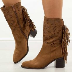Brązowe ażurowe botki damskie na obcasie M.Daszyński 2337-15. Brązowe botki M.Daszyński, w ażurowe wzory, z jeansu, boho, bez obcasa, na obcasie, bez zapięcia. Za 219.00 zł.