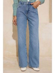 Trendyol Dżinsy - Comfort fit - w kolorze niebieskim rozmiar: 34. Niebieskie jeansy Trendyol, bez wzorów, klasyczne, z podwyższonym stanem. Za 95.99 zł.