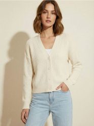Kardigan basic - kremowy. Białe swetry Sinsay, l, bez wzorów, bez ramiączek. Za 39.99 zł.