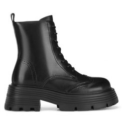Botki Badura. Czarne botki Badura, bez wzorów, bez obcasa, na słupku, bez zapięcia. Za 265.99 zł.