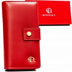 Portfel damski Rovicky R-POR-01-D2 czerwony. Czerwone portfele ROVICKY, bez wzorów, ze skóry ekologicznej. Za 45.00 zł.