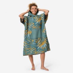 Ponczo plażowe Decathlon 500 Leaf. Brązowe szlafroki damskie Decathlon, m, bez wzorów, z bawełny, bez ramiączek. Za 159.99 zł.
