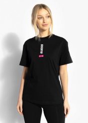 Koszulka damska czarna GUESS BRYANA LONG T-SHIRT. Czarne t-shirty Guess, l, z aplikacjami, biznesowe, bez kołnierzyka, bez ramiączek. Za 219.00 zł.