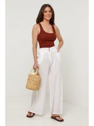 Lin Passion Lniane spodnie w kolorze białym rozmiar: 40/42. Białe spodnie materiałowe Lin Passion, bez wzorów, ze lnu, klasyczne, z standardowym stanem. Za 130.99 zł.