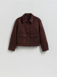 Kurtka z imitacji zamszu - mahoniowy. Brązowe kurtki Reserved, l, bez wzorów, bez kaptura. Za 149.99 zł.