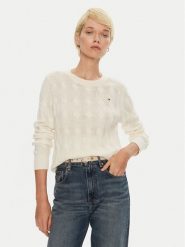 Tommy Hilfiger Sweter WW0WW43586 Écru Regular Fit. Swetry Tommy Hilfiger, m, bez wzorów, z wełny, bez ramiączek. Za 349.99 zł.