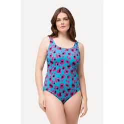 Damskie Strój kąpielowy neonowy nadruk bez miękkich miseczek marszczenie. Niebieskie stroje jednoczęściowe Ulla Popken, bez wzorów, z elastanu, sportowe. Za 199.99 zł.