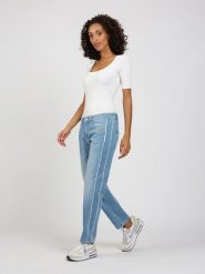 GANG JEANS Dżinsy - Boyfriend fit - w kolorze błękitnym rozmiar: W32. Niebieskie jeansy GANG JEANS, z aplikacjami, z jeansu, klasyczne. Za 301.95 zł.