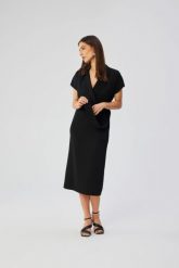 Elegancka sukienka z kołnierzem czarna. Czarne sukienki Stylove, do pracy, m, bez wzorów, z elastanu, biznesowe, bez kołnierzyka, bez ramiączek, midi, dopasowane. Za 349.00 zł.