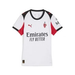 Damska koszulka wyjazdowa AC Milan 25/26 PUMA. Białe t-shirty sportowe Puma, bez wzorów, bez ramiączek, do piłki nożnej. Za 429.00 zł.