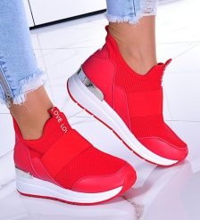 Czerwone Trampki sneakersy na koturnie /A7-4 11285 T396/ 38. Czerwone trampki NoName, bez wzorów, bez zapięcia. Za 79.90 zł.