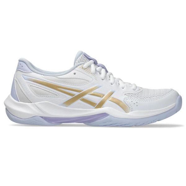 Damskie buty halowe Asics Gel-Rocket 12. Białe buty treningowe ASICS, bez wzorów, z gumy, bez zapięcia, na fitness i siłownię. Za 368.10 zł.