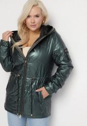Ciemnozielona Kurtka Pikowana Parka z Nieodpinanym Kapturem Oferra. Zielone kurtki Born2be, plus size, bez wzorów. W wyprzedaży za 101.99 zł.