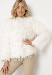 Biała Kurtka Futrzana o Prostym Kroju Zapinana na Haftki Siarale. Białe kurtki Born2be, l, bez wzorów, z futra, eleganckie, bez kaptura. W wyprzedaży za 146.99 zł.