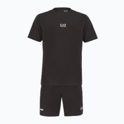 Zestaw koszulka + spodenki EA7 Emporio Armani Ventus7. Czarne szorty sportowe EA7 Emporio Armani, bez wzorów, z elastanu, na fitness i siłownię. Za 509.99 zł.