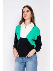 C& Jo Sweter w kolorze czarno-biało-turkusowym rozmiar: 34. Białe swetry C& Jo, bez wzorów, ze splotem, klasyczne, bez ramiączek. Za 130.99 zł.