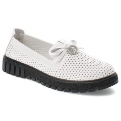 Białe Mokasyny Filippo Eleganckie Wsuwane Obuwie Damskie. Białe mokasyny Filippo, bez wzorów, z materiału. Za 170.99 zł.