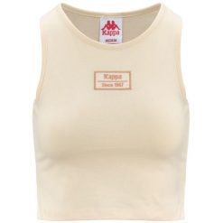 Damski tank top Kappa Authentic Stew Organic. Białe topy Kappa, bez wzorów, z bawełny, sportowe, bez kołnierzyka, bez ramiączek. Za 181.50 zł.