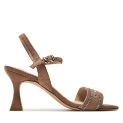 Sandały Caprice. Brązowe sandały Caprice, bez wzorów, bez obcasa, na słupku, bez zapięcia. Za 239.99 zł.