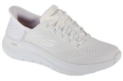 Buty sportowe damskie, Slip-Ins: Arch Fit 2.0 - Easy Chic. Białe buty treningowe Skechers, bez wzorów, z materiału, przed kostkę, bez zapięcia, trekkingowe. Za 489.99 zł.