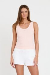 GUESS Różowy damski top Triangle Bling Rib Tank, Rozmiar S. Czerwone topy Guess, s, z aplikacjami, bez kołnierzyka, bez ramiączek. W wyprzedaży za 128.99 zł.