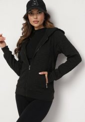 Czarna Rozpinana Bluza z Dodatkiem Bawełny Ozdobiona Troczkami Arsolina. Czarne bluzy Born2be, m, bez wzorów, z bawełny, bez ramiączek, bez kaptura. W wyprzedaży za 84.99 zł.