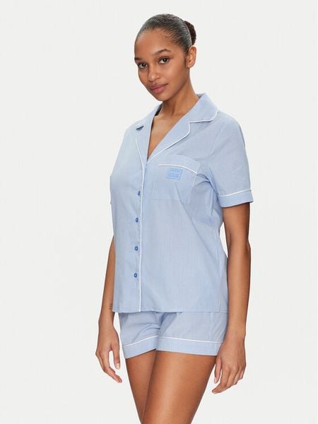 Guess Piżama O5GX10 WH1K1 Niebieski Regular Fit. Niebieskie piżamy Guess, m, z aplikacjami, z bawełny, bez kołnierzyka, bez ramiączek. Za 219.99 zł.