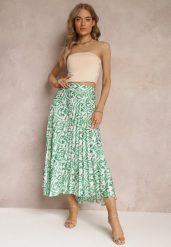 Zielona Plisowana Spódnica Maxi w Fantazyjny Print Maritha. Zielone spódnice Renee, l, bez wzorów, z satyny, maxi, plisowane. W wyprzedaży za 62.99 zł.