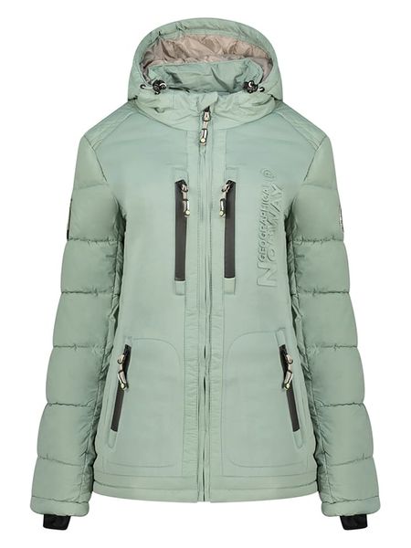 Geographical Norway Kurtka zimowa "Beachwood" w kolorze miętowym rozmiar: L. Zielone kurtki Geographical Norway, na zimę, l, z aplikacjami, z puchu, bez kaptura. Za 253.95 zł.