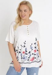 Biała Bluzka Euphthise. Białe bluzki Born2be, xl, w ażurowe wzory, z bawełny, bez kołnierzyka, bez ramiączek. W wyprzedaży za 33.99 zł.