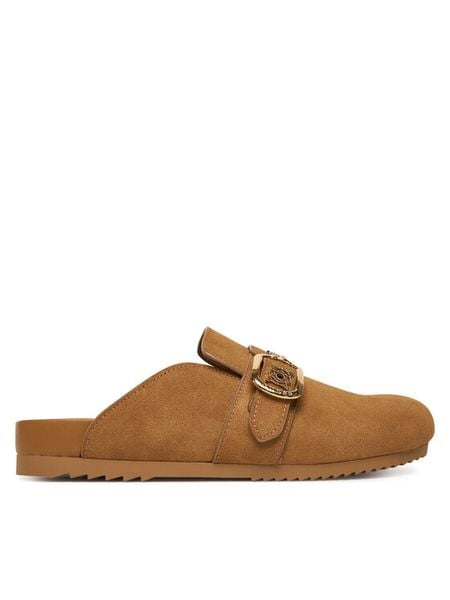 Guess Klapki FLPGAL ESU06 Brązowy. Brązowe klapki Guess, z aplikacjami, z materiału, bez obcasa, bez zapięcia. Za 310.99 zł.