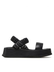 Pollini Sandały SA16146I1GTQ0000 Czarny. Czarne sandały Pollini, bez wzorów, ze skóry, bez obcasa, na koturnie, bez zapięcia. Za 1,349.00 zł.